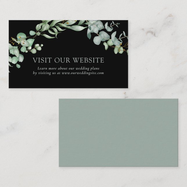 Modern Greenery Black Wedding Website Enclosure Card (Front/Back)