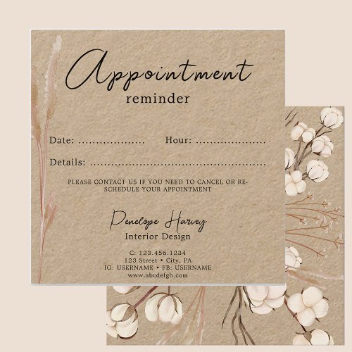 Modern Greenery Blush Pink Kraft Appointment Card