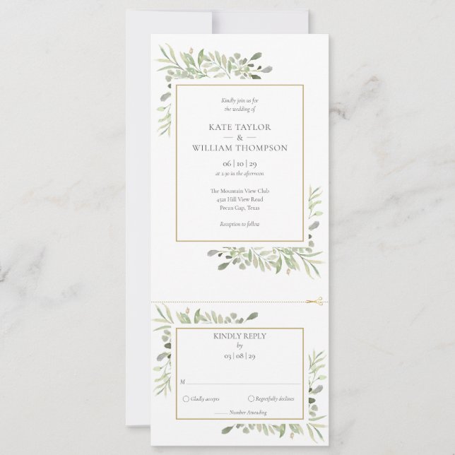 Modern Greenery Botanical All In One Wedding  Invitation (Front)