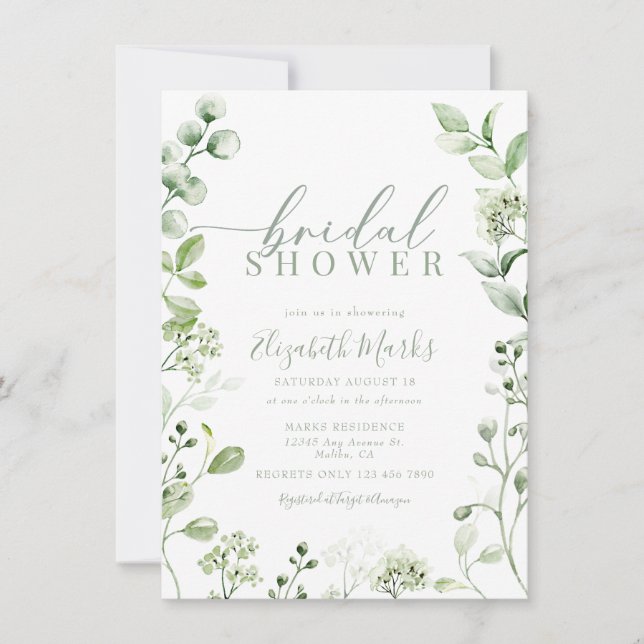 Modern Greenery Botanical Bridal Shower  Invitation (Front)