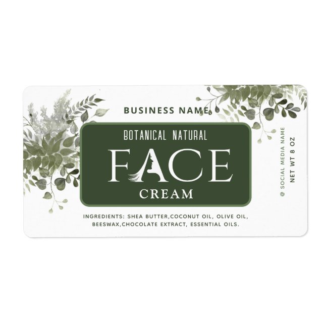 Modern greenery botanical elegant face cream label (Front)