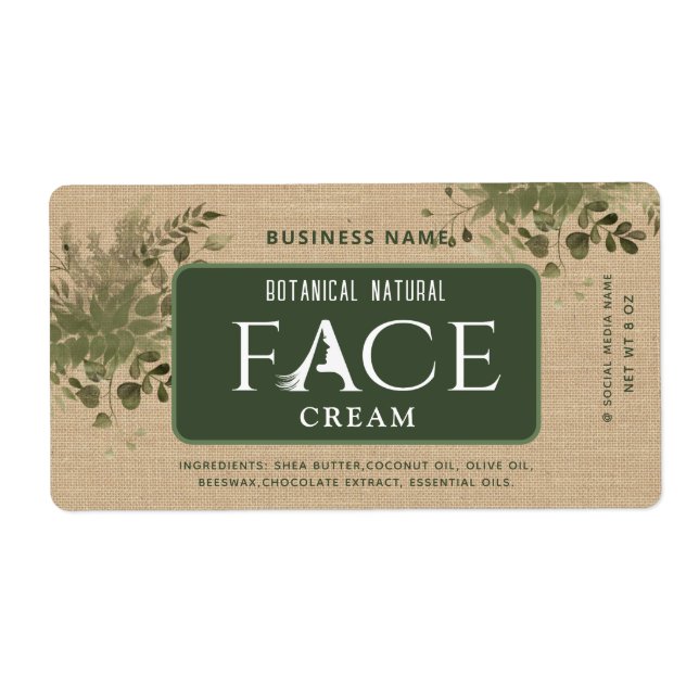 Modern greenery botanical elegant face cream  label (Front)