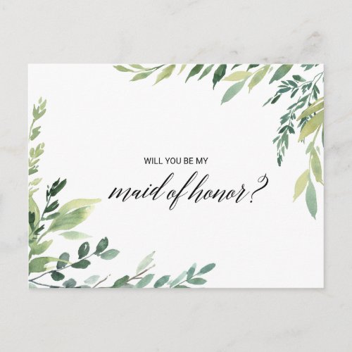 Modern Greenery Botanical Foliage Maid of Honor Invitation Postcard