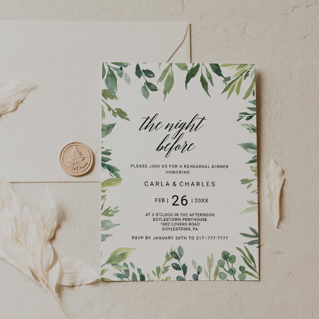 Modern Greenery Botanical Foliage The Night Before Invitation (Creator Uploaded)