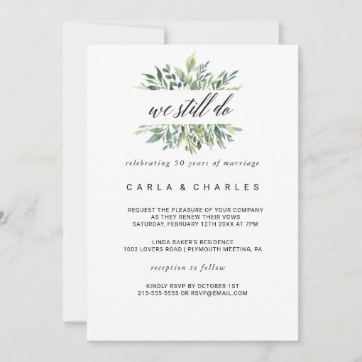 Modern Greenery Botanical Foliage Vow Renewal Invitation | Zazzle