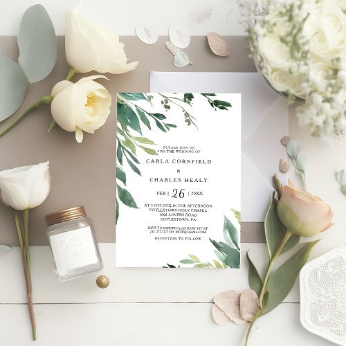 Modern Greenery Botanical Foliage Wedding Invitation