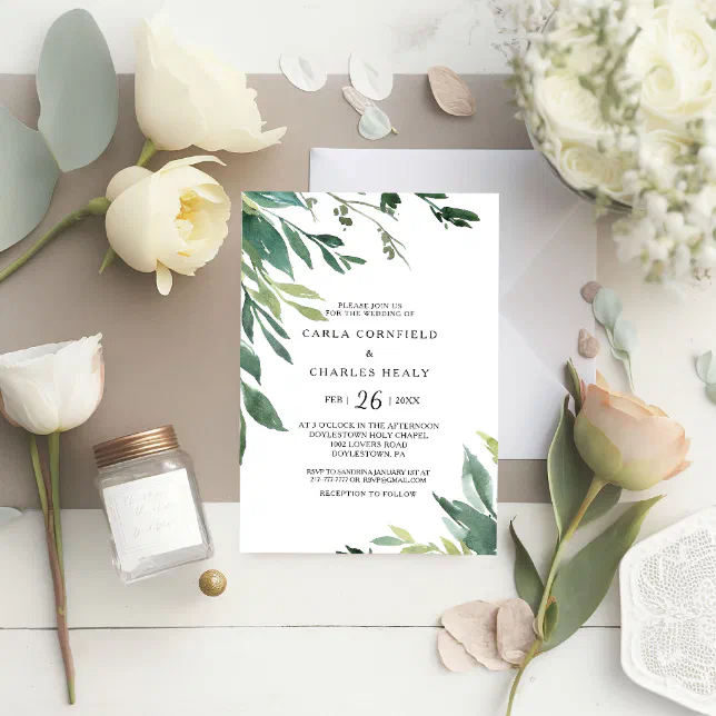 Modern Greenery Botanical Foliage Wedding Invitation Zazzle 