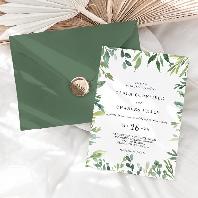 Modern Greenery Botanical Foliage Wedding Invitation (Creator Uploaded)