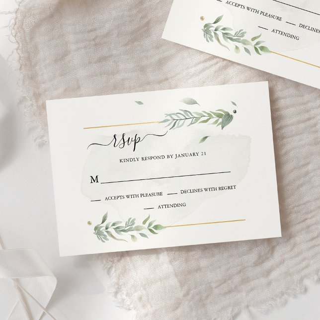 Modern Greenery Botanical Watercolor Elegant RSVP Card (Creator Uploaded)