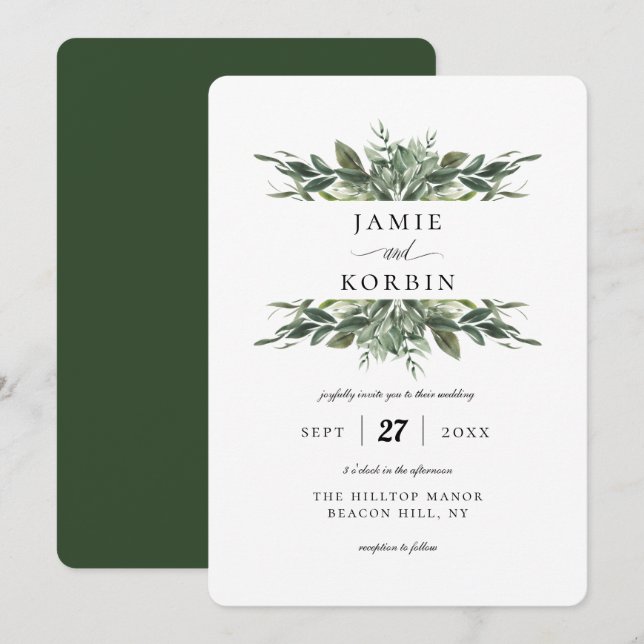 Modern Greenery Bouquets Wedding Invitation (Front/Back)