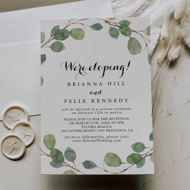 Modern Greenery Calligraphy Elopement Reception Invitation (Creator Uploaded)