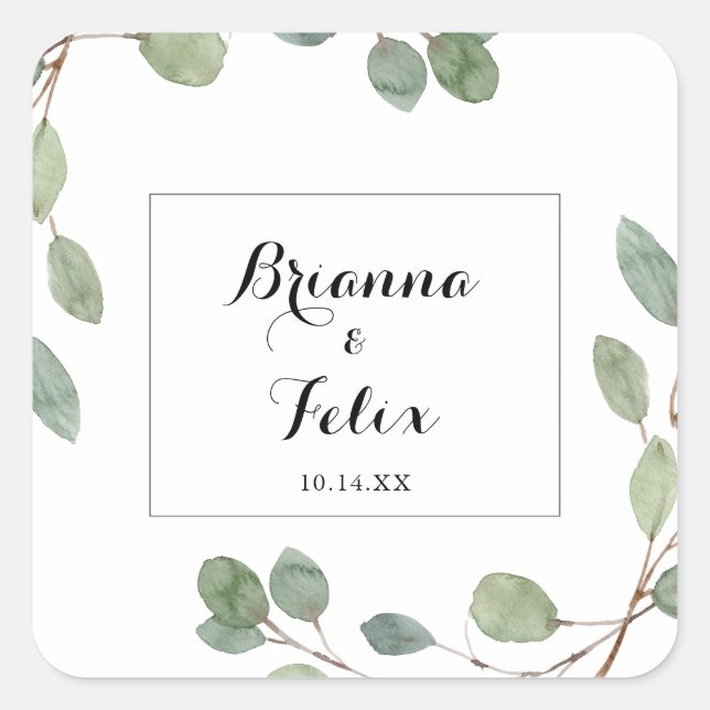 Modern Greenery Calligraphy Wedding Envelope Seals (Front)