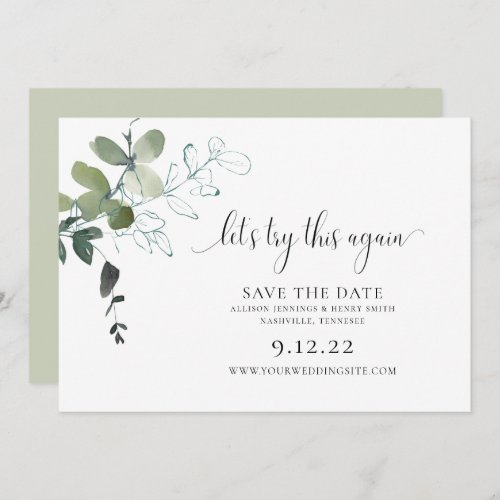 Modern Greenery Change the Date Wedding Save The D Save The Date