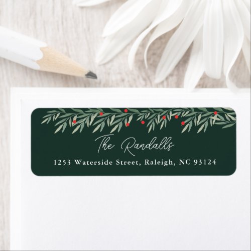Modern Greenery Christmas Card Return Address Label