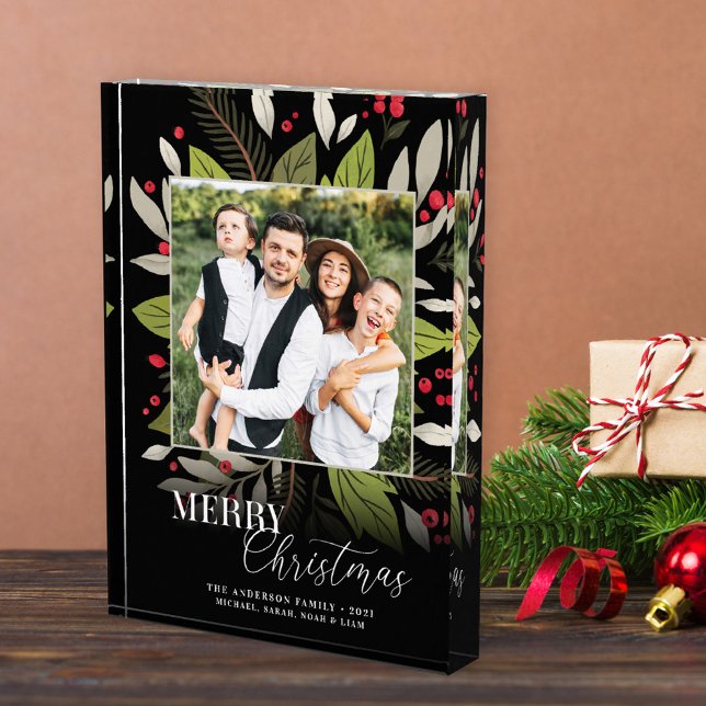 Modern Greenery Christmas Holiday Photo Block (Creator Uploaded)