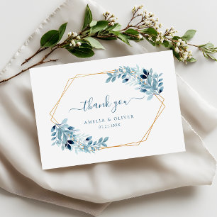 Modern Greenery Dusty Blue Geometric Wedding Thank You Card