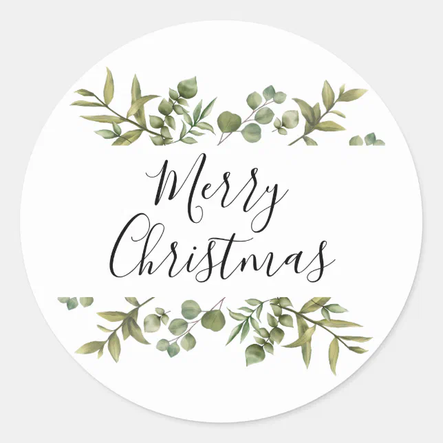 Modern Greenery Elegant Script Merry Christmas Classic Round Sticker Zazzle 7472