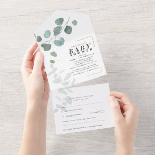 Modern Greenery Eucalyptus Baby Shower All In One Invitation