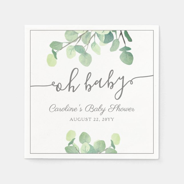 Modern Greenery Eucalyptus Baby Shower Napkins (Front)