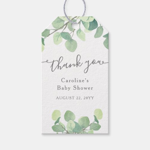 Modern Greenery Eucalyptus Baby Shower Thank You Gift Tags