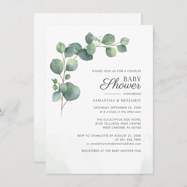 Modern Greenery Eucalyptus Couples Baby Shower Invitation (Front/Back)