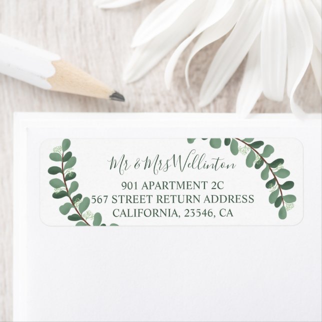 Modern greenery eucalyptus foliage green wedding label (Insitu)