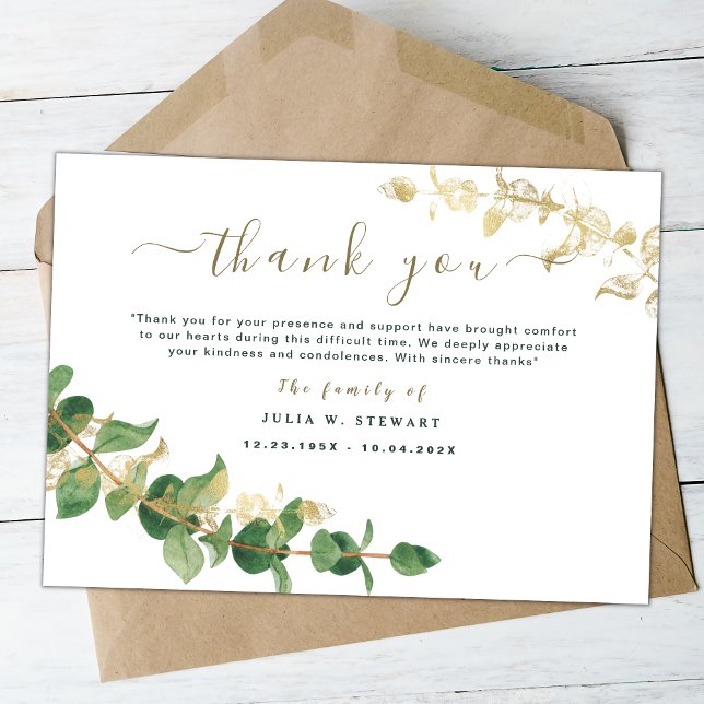 Modern Greenery Eucalyptus Funeral Thank You Note Card (Creator Uploaded)