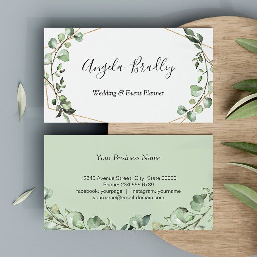Customizable Modern Greenery Eucalyptus Geometric Frame Business Card