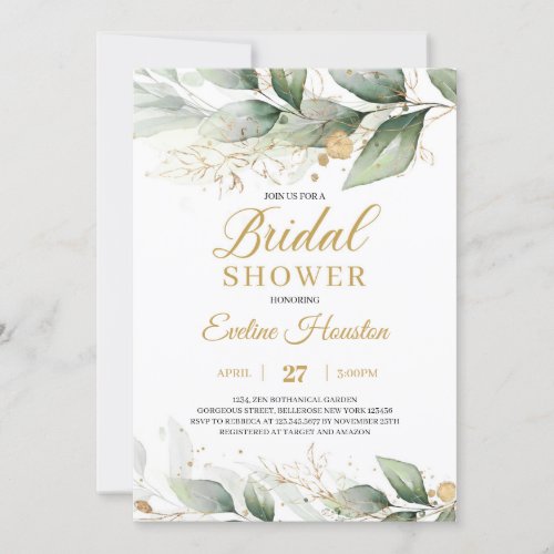Modern greenery eucalyptus leaves Bridal Shower Invitation