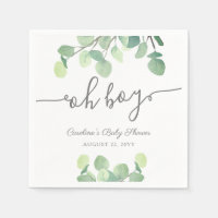 Modern Greenery Eucalyptus Oh Boy Baby Shower Napkins