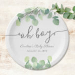 Modern Greenery Eucalyptus Oh Boy Baby Shower Paper Plates<br><div class="desc">This simple design features the script text "oh boy" and pretty painted, watercolor eucalyptus branches. Click the customize button for more flexibility in modifying the text or moving the graphics! Variations of this design as well as coordinating products are available in our shop, zazzle.com/store/doodlelulu. Contact us if you need this...</div>