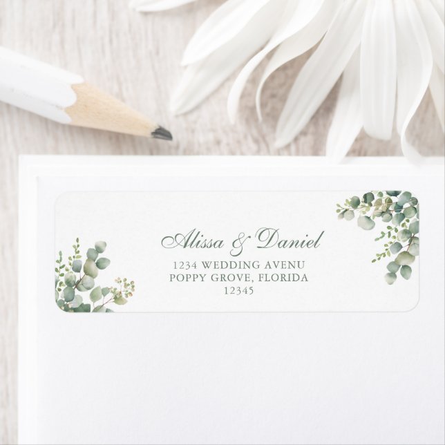 Modern Greenery Eucalyptus Wedding Address Label (Insitu)