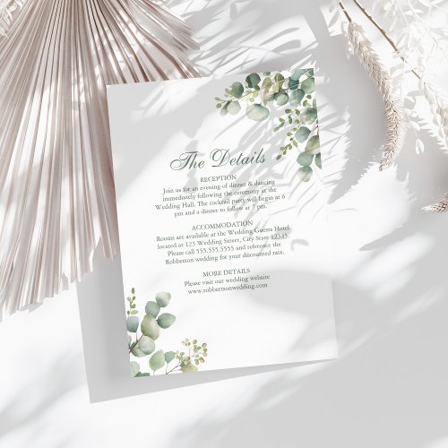 Modern Greenery Eucalyptus Wedding Details Card