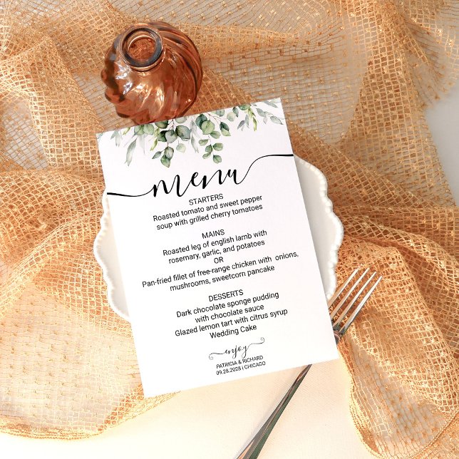 Modern Greenery Eucalyptus Wedding Menu Card (Creator Uploaded)