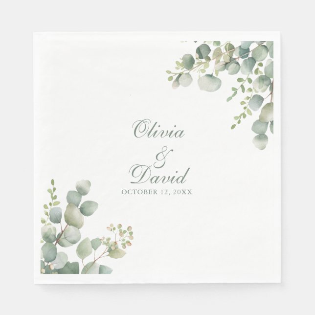 Modern Greenery Eucalyptus Wedding Napkins (Front)