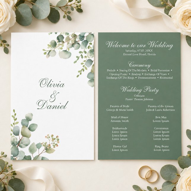 Modern Greenery Eucalyptus Wedding Program (Modern Greenery Eucalyptus Wedding Program)
