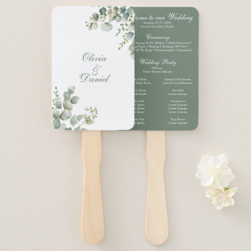 Modern Greenery Eucalyptus Wedding Program Hand Fan