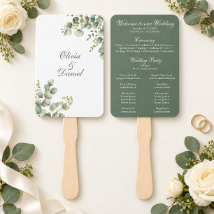 Modern Greenery Eucalyptus Wedding Program Hand Fan