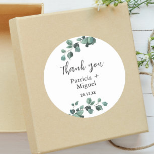 Modern Greenery Eucalyptus Wedding Thank You Classic Round Sticker