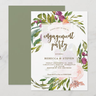 modern greenery floral engagement party invitation