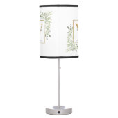 Modern Greenery Floral Gold Initial Monogram Table Lamp (Back)