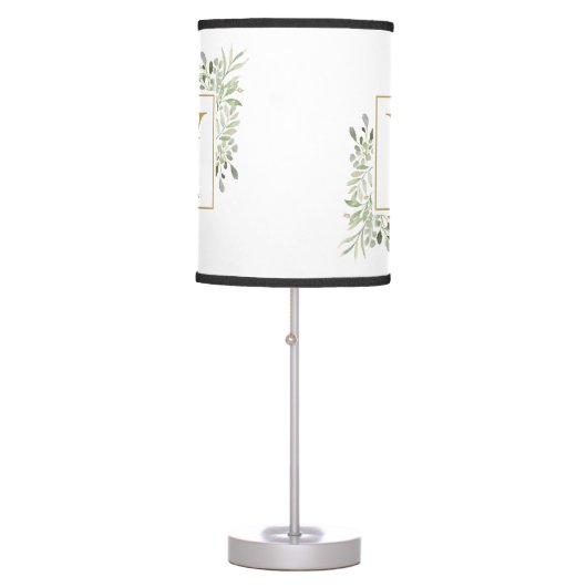 Modern Greenery Floral Gold Initial Monogram Table Lamp (Front)