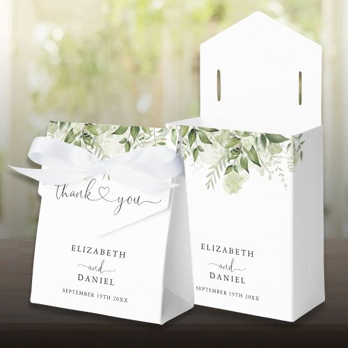 Modern Greenery Floral Heart Script Wedding Favor Boxes