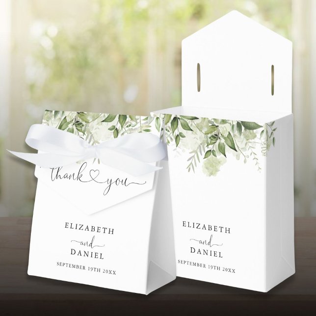 Modern Greenery Floral Heart Script Wedding Favor Boxes (Modern Greenery Floral Heart Script Wedding Favor Boxes)