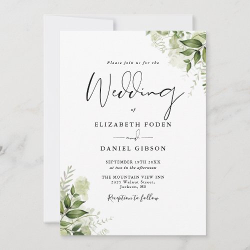 Modern Greenery Floral QR Code Photo Wedding Invitation