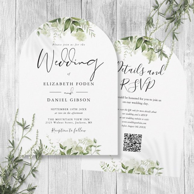 Modern Greenery Floral QR Code Wedding Arch Invitation (Modern Greenery Floral QR Code Wedding Arch Invitation)