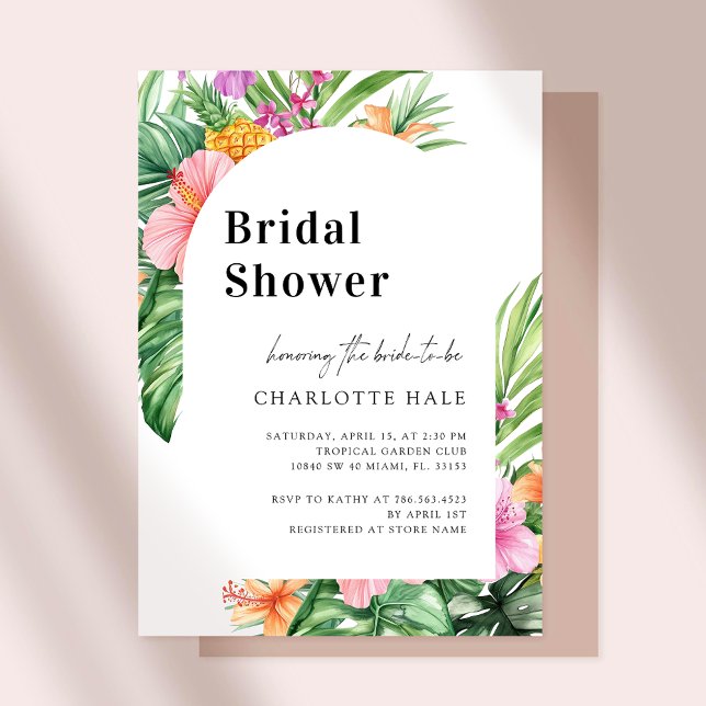 Modern Greenery Floral Tropical Bridal Shower Invitation (Creator Uploaded)