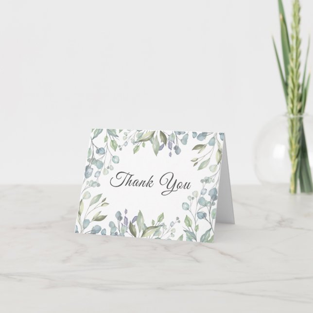 Modern Greenery Floral Wedding Thank You Card (Front)