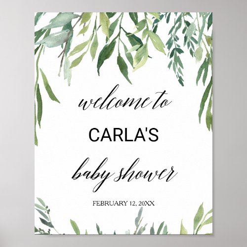 Modern Greenery Foliage Baby Shower Welcome Poster