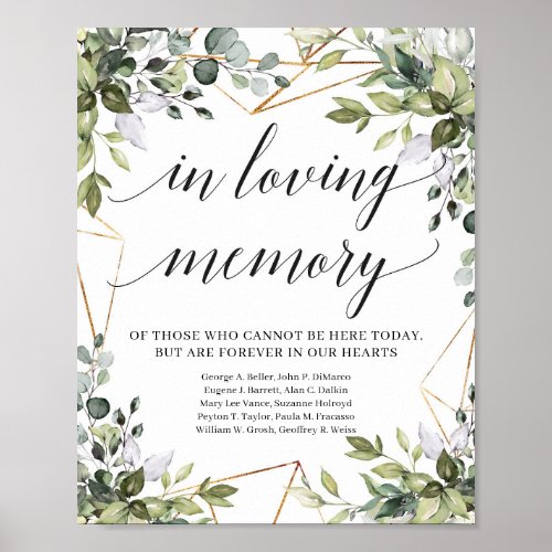 Modern greenery foliage boho in loving memory sign